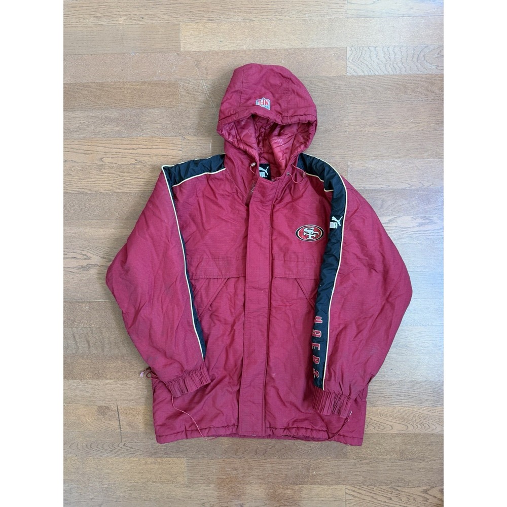 Vintage San Francisco 49ers Jacket Mens L NFL Football Hood Puma 90s Rare Red